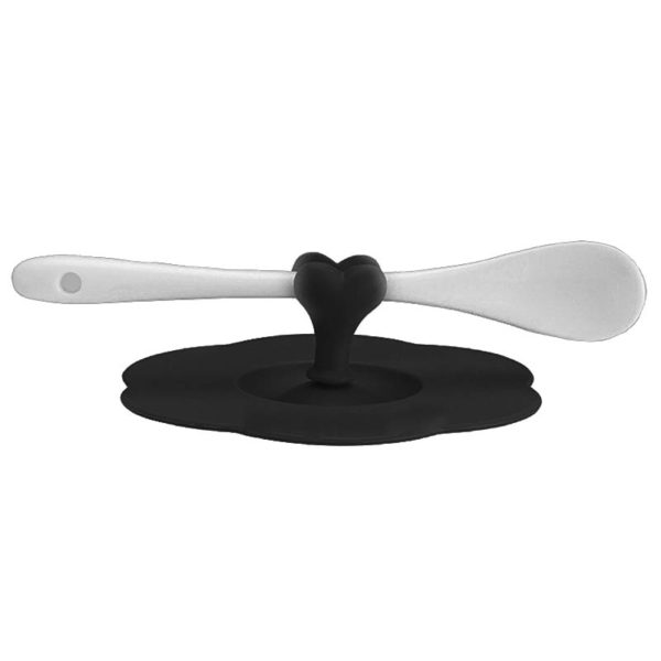 Silicone cup lid with spoon holder | Black
