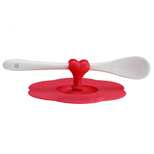 Silicone cup lid with spoon holder | Red