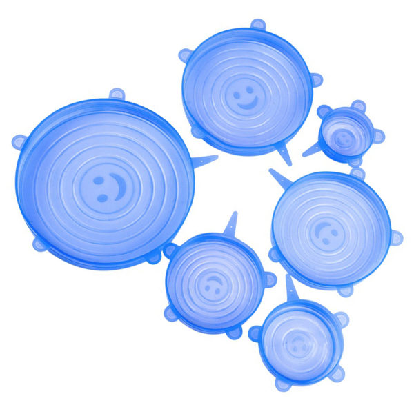 Lot de 6 couvercles extensibles en silicone bleu de Ø 6,5cm à Ø 21cm
