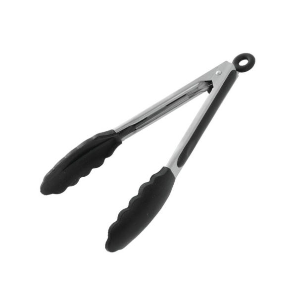 Small stainless steel and silicone tongs | Black