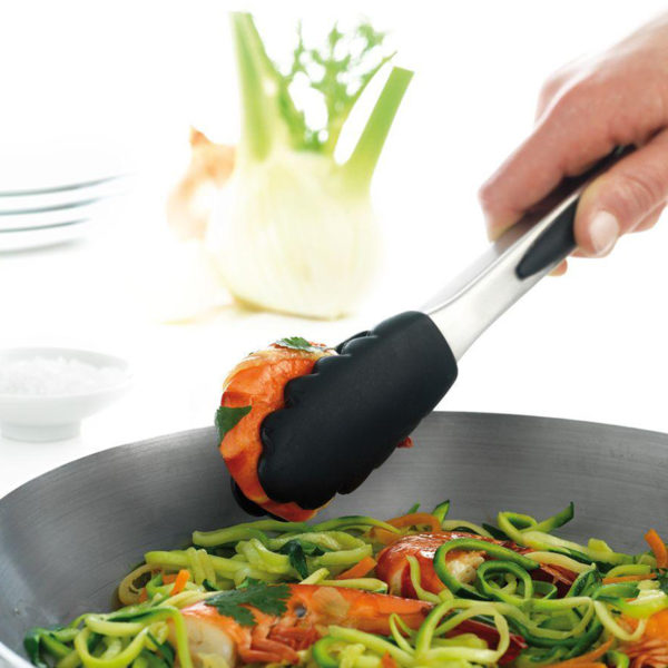 Small stainless steel and silicone tongs | Black