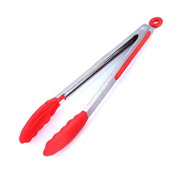 Medium stainless steel and silicone tongs | Red