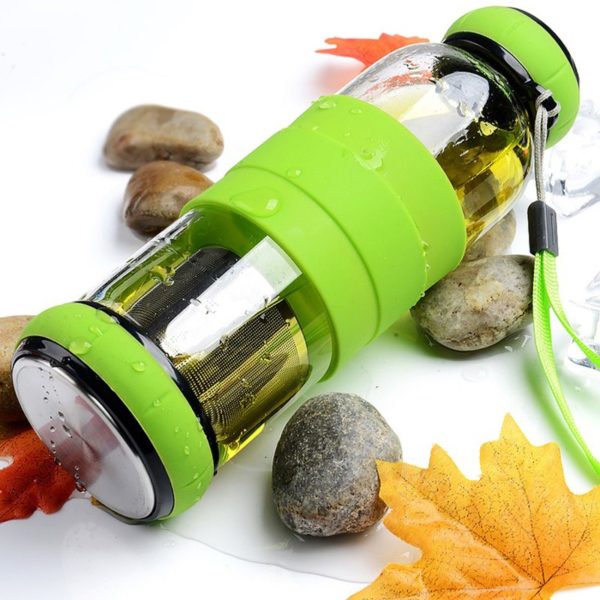 Glass Tea Infuser Bottle 420ml | Green