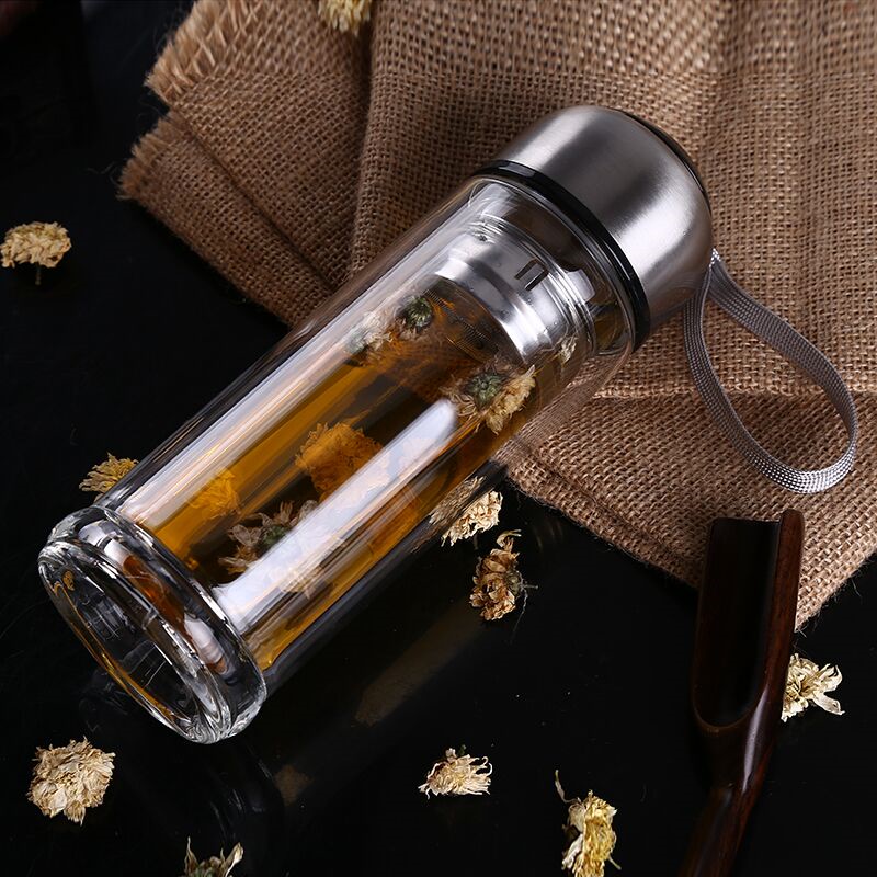 Bouteille D'eau En Verre 500 Ml Avec Marqueur De Temps - Résistante Chaud/froid, Générique