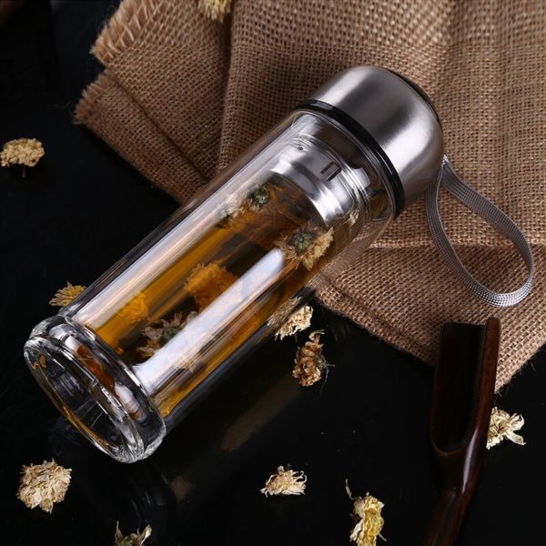 Bouteille en verre infuseur à double paroi 320ml | Jaune