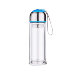 Double walled glass infuser bottle 320ml | Blue