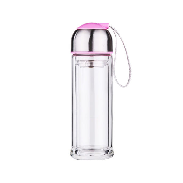 Double walled glass infuser bottle 320ml | Pink