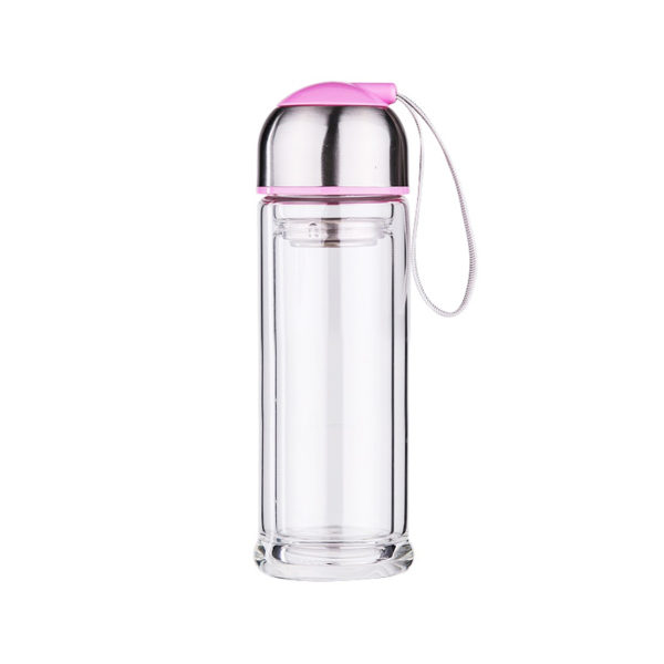 Double walled glass infuser bottle 320ml | Pink