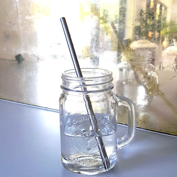 Bent stainless steel straw with Brush