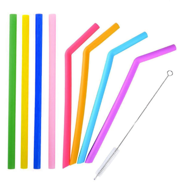 Set of 8 silicone straws with Brush