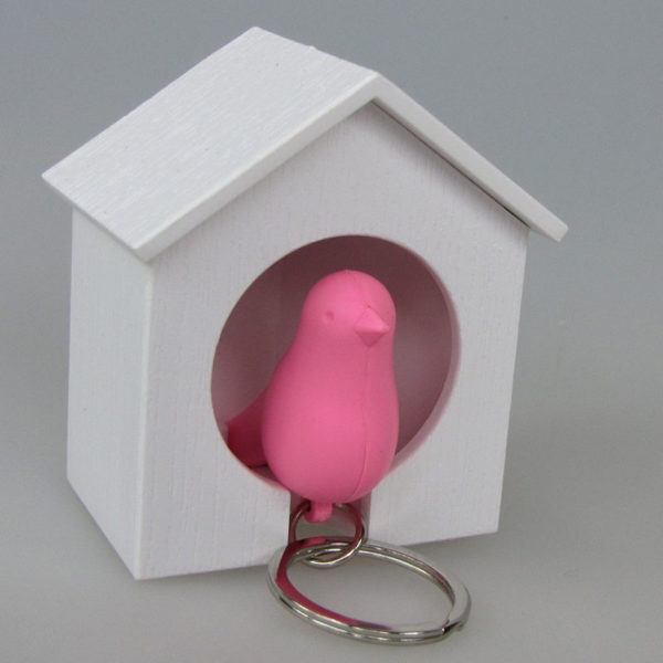 Bird Whistle Keyring | White & Brown