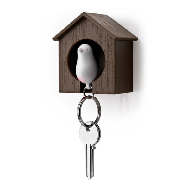 Bird Whistle Keyring | White & Brown