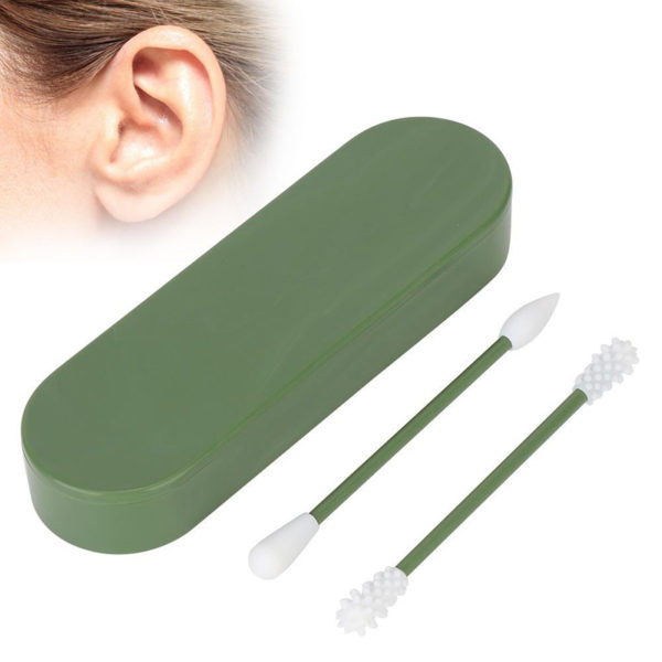 Set of 2 Reusable Silicone Cotton Swabs | Green