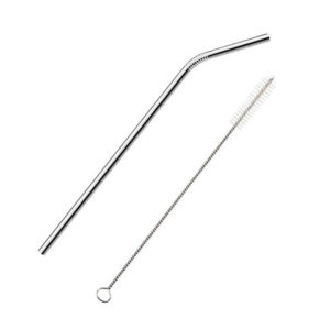 Bent stainless steel straw with Brush