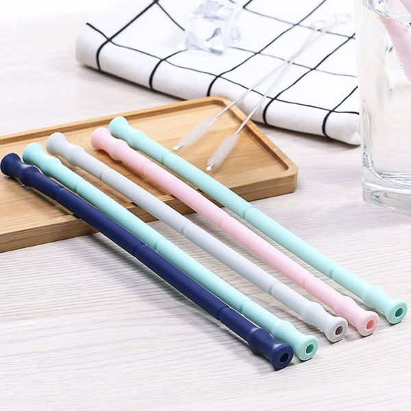Foldable reusable silicone pocket straw | White
