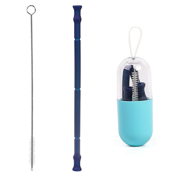 Foldable reusable silicone pocket straw | Blue