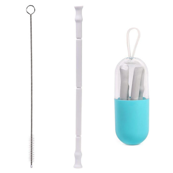 Foldable reusable silicone pocket straw | White