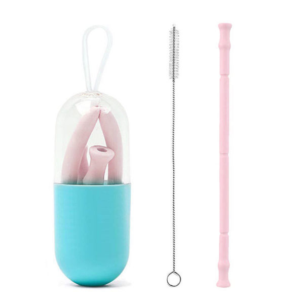 Paille pliable de poche en silicone réutilisable | Rose