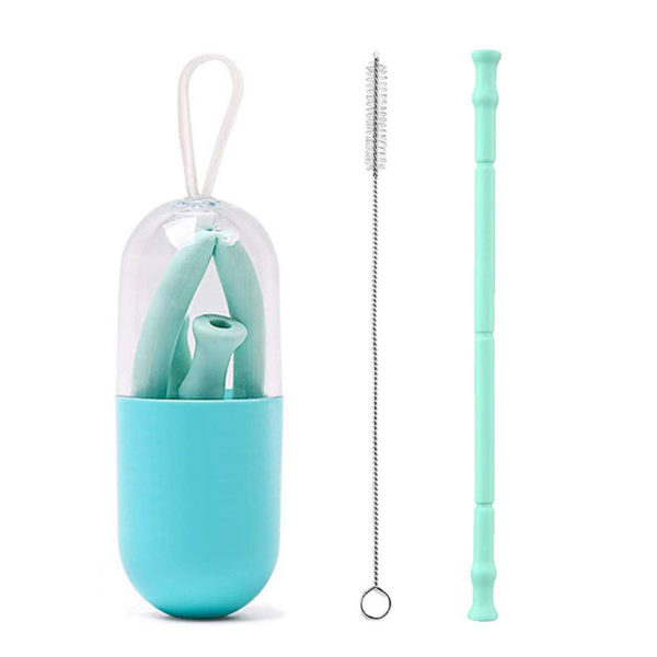 Foldable reusable silicone pocket straw | Green