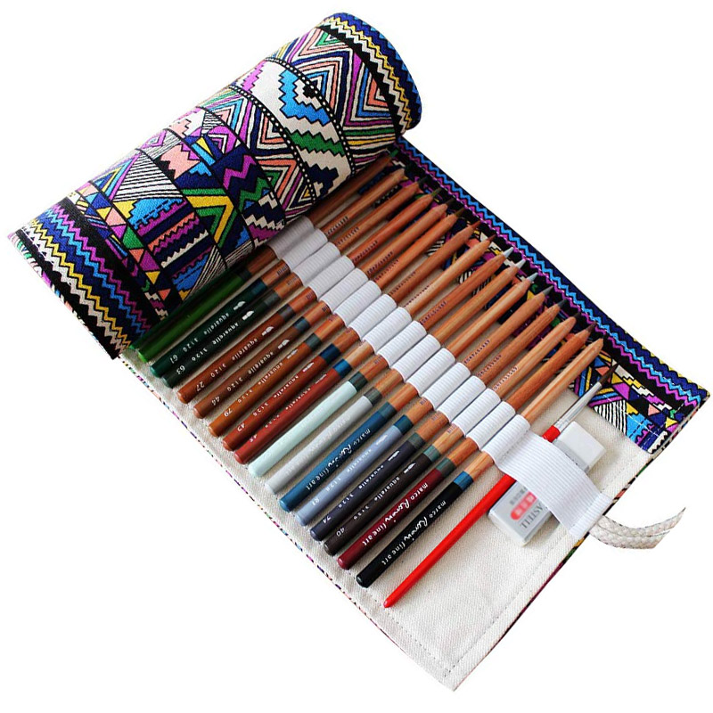 Crayons Non Inclus Sacs Organiseurs de Toile Multicolore Doitsa Trousse Rouleau à Crayons Enroulable pour 12 24 36 48 72 Crayons de Couleur 