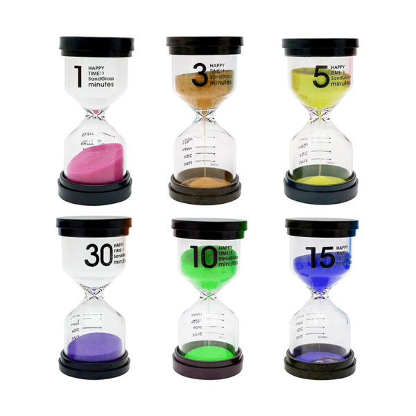 Lot de 6 sabliers colorés en verre de 1, 3, 5, 10, 15 à 30 minutes