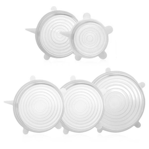 Lot de 5 couvercles extensibles en silicone de Ø 9cm à Ø 21cm