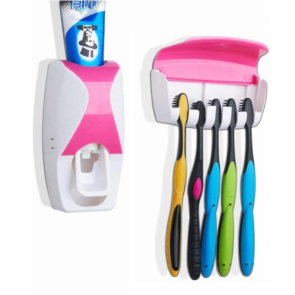 Distributeur de Dentifrice et Porte-Brosses à dents | Rose