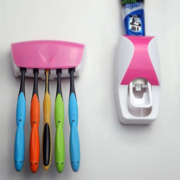 Distributeur de Dentifrice et Porte-Brosses à dents | Rose