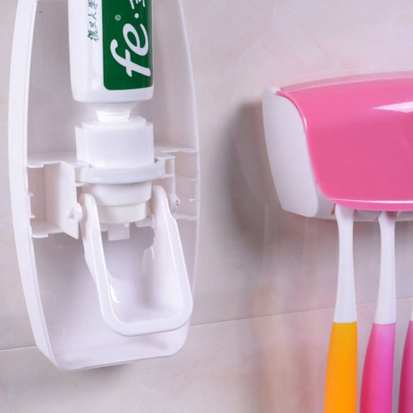 Distributeur de Dentifrice et Porte-Brosses à dents | Rose