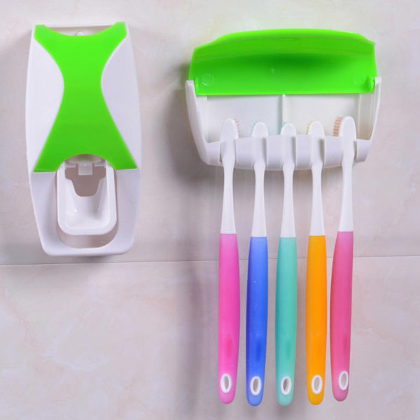 Distributeur de Dentifrice et Porte-Brosses à dents | Vert