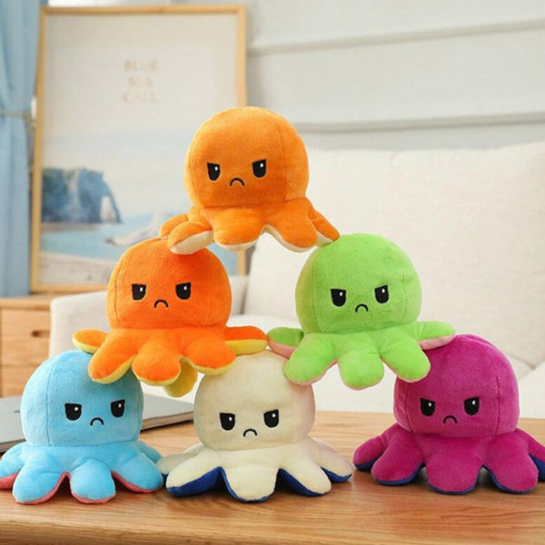 Adorable peluche pieuvre réversible lumineuse | Bleu et Rose