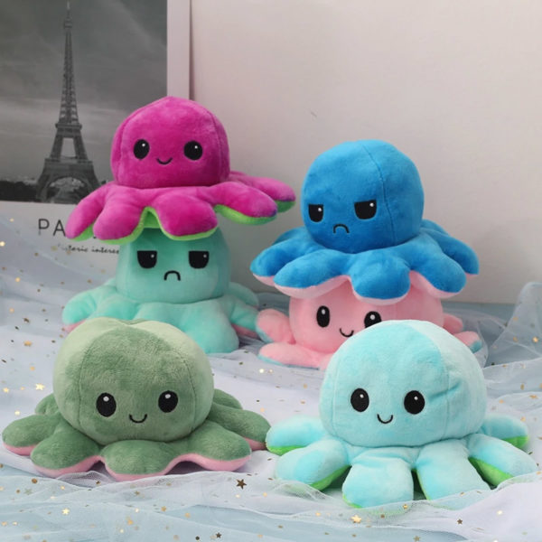 Adorable peluche pieuvre réversible lumineuse | Bleu et Rose