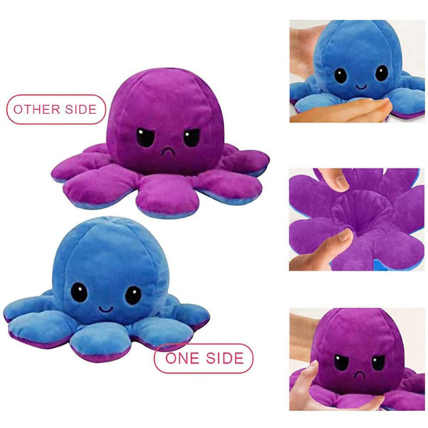 Adorable peluche pieuvre réversible lumineuse | Bleu et Rose