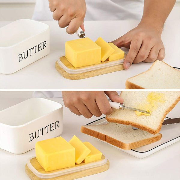 Clever ceramic butter box with knife