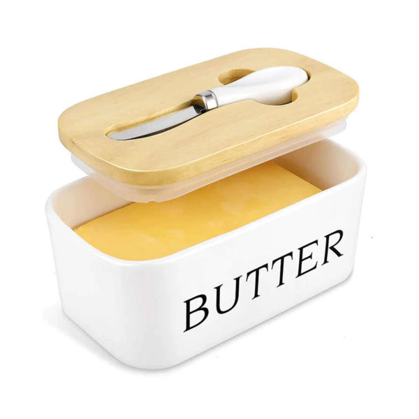 Clever ceramic butter box with knife