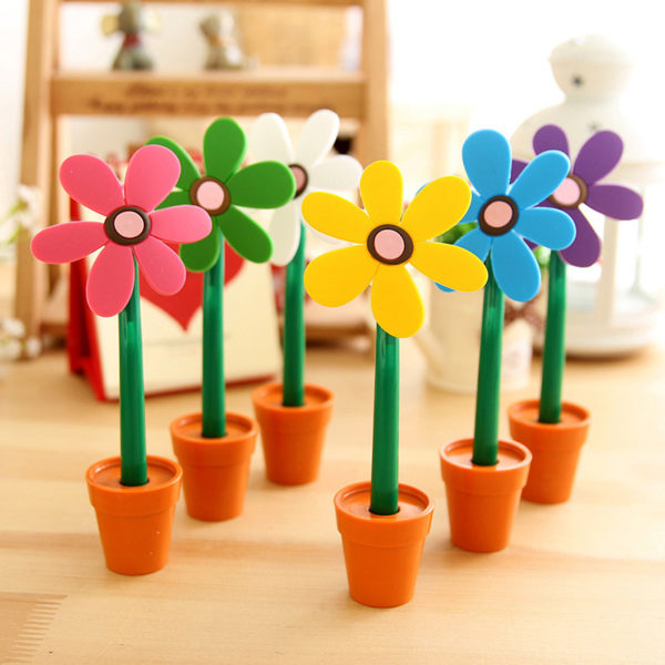 Lot de 6 Stylos colorés Fleur avec 6 pots