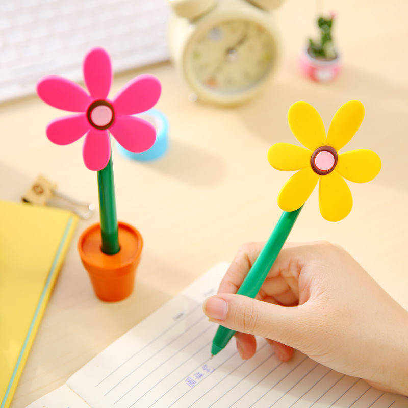 Stylo à bille avec nœud fleur rose de simulation créative, stylos