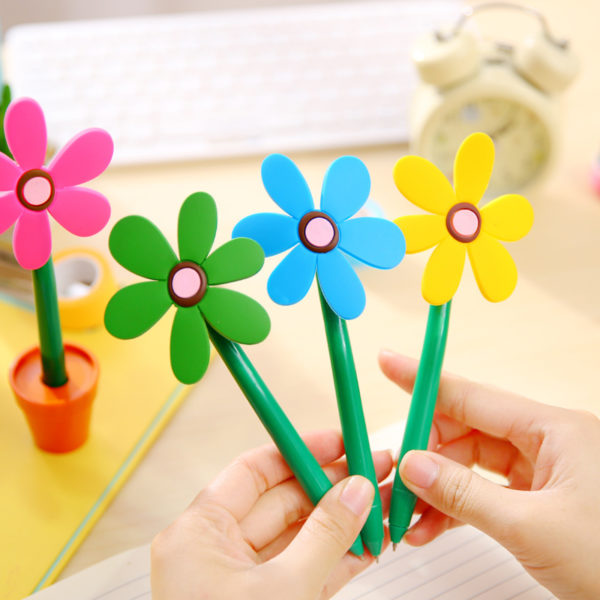 Lot de 6 Stylos colorés Fleur avec 6 pots