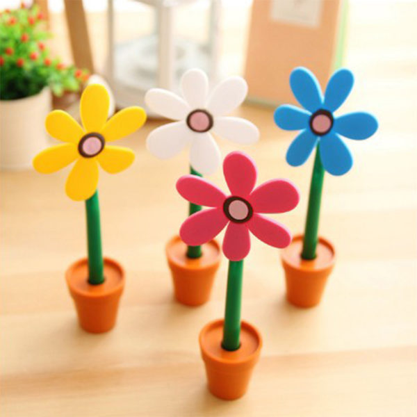 Lot de 6 Stylos colorés Fleur avec 6 pots