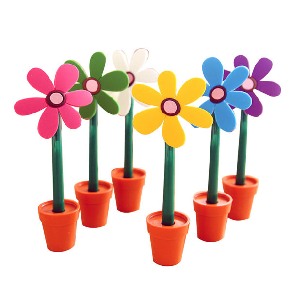 Lot de 6 Stylos colorés Fleur avec 6 pots