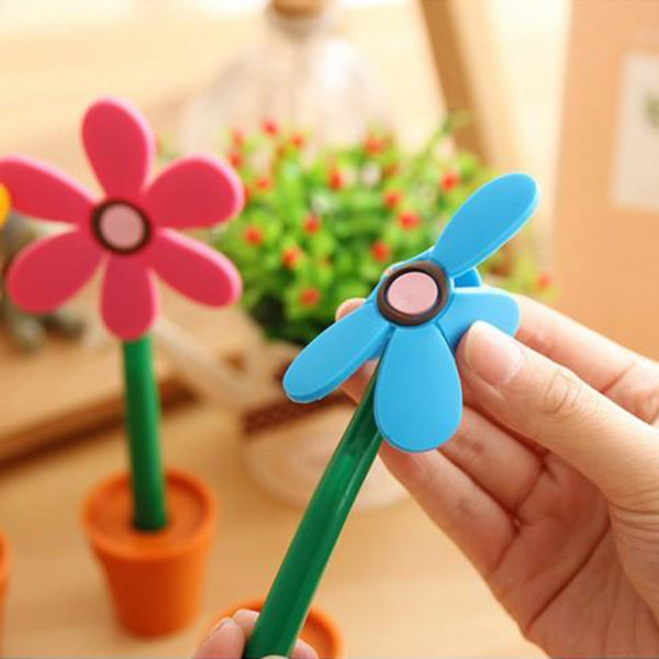 Lot de 6 Stylos colorés Fleur avec 6 pots