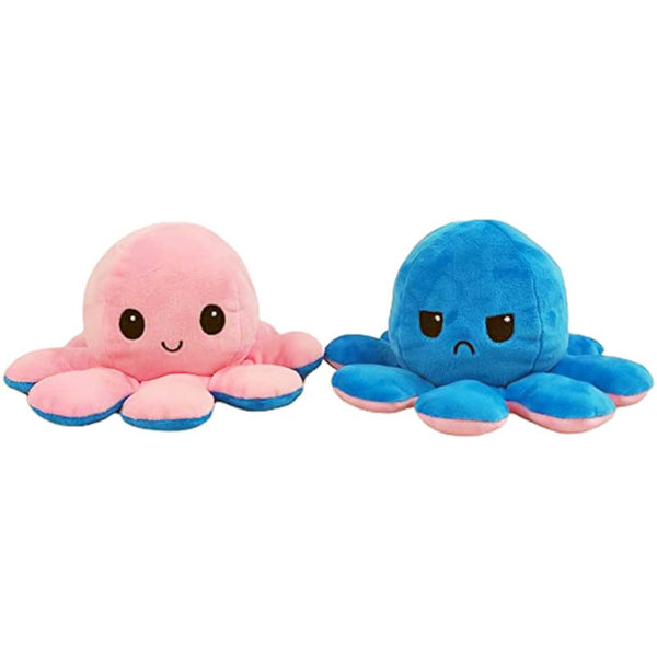 Adorable peluche pieuvre réversible lumineuse | Bleu et Rose