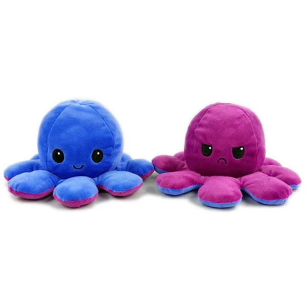 Adorable peluche pieuvre réversible lumineuse | Bleu et Rose