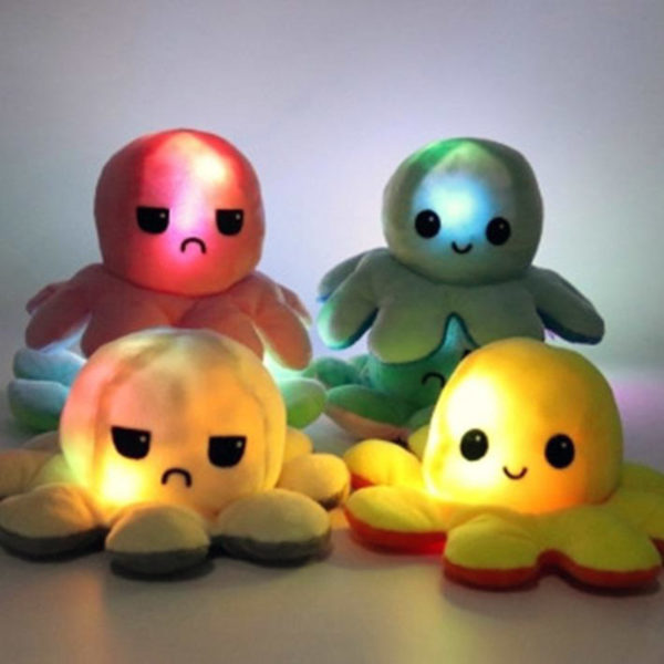 Adorable peluche pieuvre réversible lumineuse | Bleu et Rose